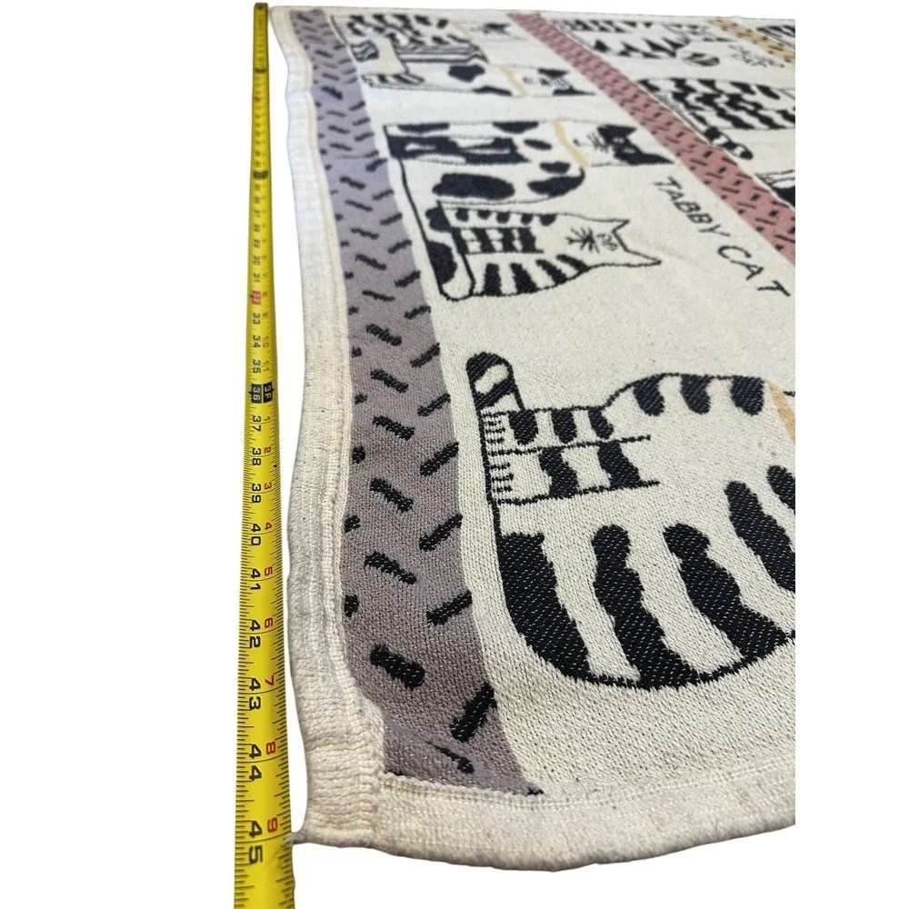 Vintage 1988 Pat Meyers Cats Throw Blanket Navy White Cotton 60x45